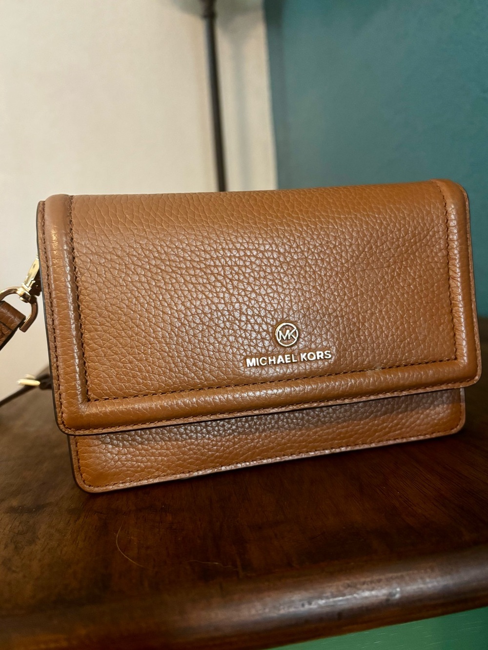 Michael Kors Brown Pebbled Leather Crossbody Wallet